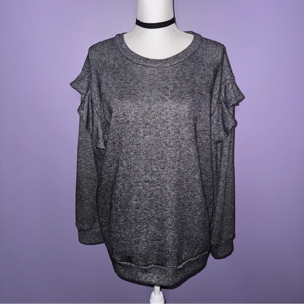 Boutique Charcoal Gray Ruffle Sleeve Sweater